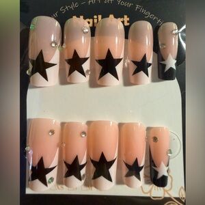 Star Design False Nails with Rhinestones